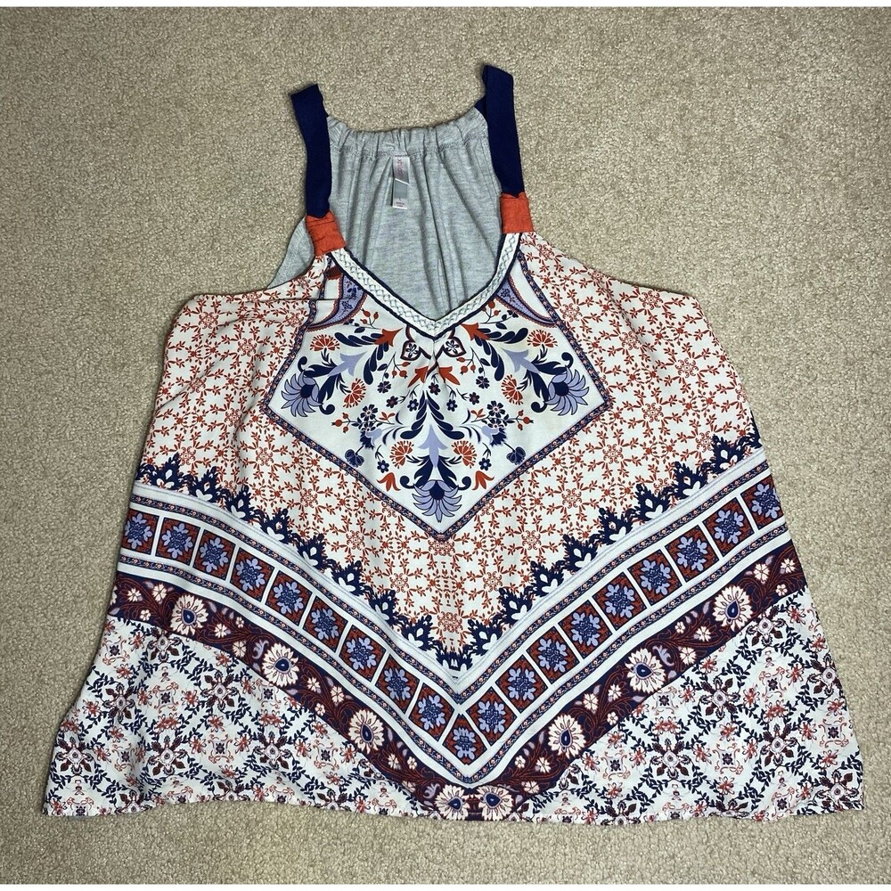 Xhilaration Boho Mixed Print Tank Top Floral Geometric Gray Back Size L